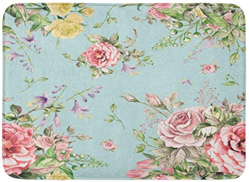ECNM56B Doormats Bath Rugs Door Mat Colorful Victorian Watercolor Luxury Bouquet Pink Flower Floral Pattern 15.8"x23.6"