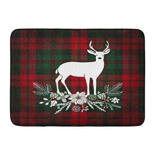 ECNM56B Doormats Bath Rugs Door Mat Green British Merry Christmas Deer Bouquet Floral Tartan Checkered Plaid Red Animal 15.8"x23.6"