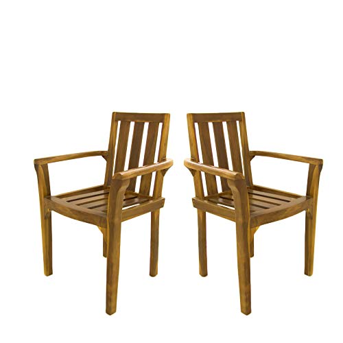 Edenjardi Pack 2 sillones para terraza apilables, Madera Teca Grado A, Tamaño: 61x50x88 cm, Tratamiento al Agua aplicado