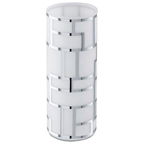 EGLO Lámpara de mesa Bayman, 1 lámpara de mesa elegante, lámpara de noche de acero y cristal con decoración, lámpara de salón en cromo, blanco, lámpara con interruptor, casquillo E27 EGLO Lámpara de mesa Bayman, 1 lámpara de mesa elegante, lámpara de noche de acero y cristal con decoración, lámpara de salón en cromo, blanco, lámpara con interruptor, casquillo E27