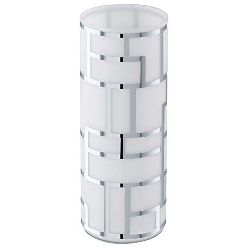 EGLO Lámpara de mesa Bayman, 1 lámpara de mesa elegante, lámpara de noche de acero y cristal con decoración, lámpara de salón en cromo, blanco, lámpara con interruptor, casquillo E27