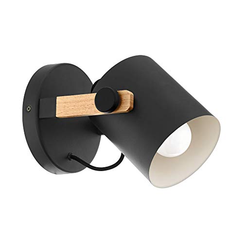 EGLO Lámpara de pared Hornwood, 1 luz de pared vintage en diseño industrial, lámpara retro de acero y madera, color: negro, crema, marrón, casquillo: E27 EGLO Lámpara de pared Hornwood, 1 luz de pared vintage en diseño industrial, lámpara retro de acero y madera, color: negro, crema, marrón, casquillo: E27