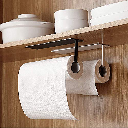 EigPluy 2 Piezas Adhesivo Portarrollos de Papel Bajo Armario Rollo Toalla de Papel Dispensador Rack Soporte Sin Taladro Rollo de Papel Titular para Cocina y Baño(Blanco)