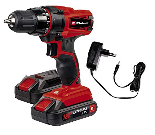 Einhell TC-CD 18-2 Li (2x1,3 Ah) Taladro Inalámbrico, Batería LiIo 18 V,1300 mAh, Rojo/Negro