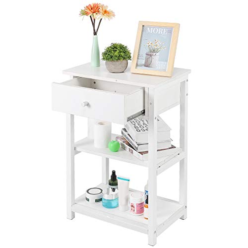 Ejoyous Mesita de Noche Blanca de 3 Capas, Mesita de Noche de Madera Moderna Mesita de Noche con 1 Cajón y 2 Estantes para Salón Mesita de Noche y Mesita de Centro 30 x 45 x 68 cm Ejoyous Mesita de Noche Blanca de 3 Capas, Mesita de Noche de Madera Moderna Mesita de Noche con 1 Cajón y 2 Estantes para Salón Mesita de Noche y Mesita de Centro 30 x 45 x 68 cm