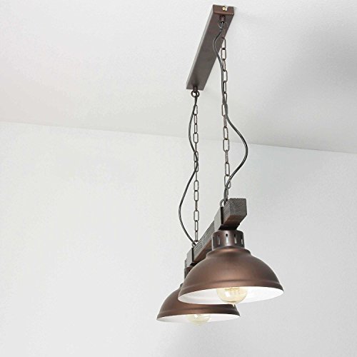 Elegante lámpara colgante en madera de Borgoña colores vintage 2x E27 hasta 60 vatios 230V metal y madera cocina comedor lámpara colgante iluminación interior