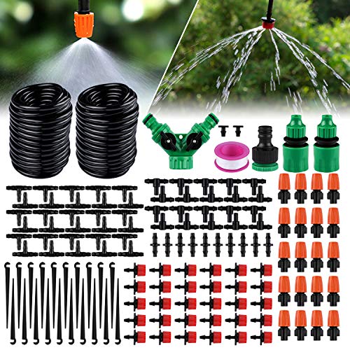 Emooqi Sistema de Riego de Jardín, 149 Pcs Goteros para Equipos de Riego, Accesorios para Riego por Goteo Sistema de Riego DIY para Irrigación Riego para Jardín, Plantas de Patio - 30M Tubo