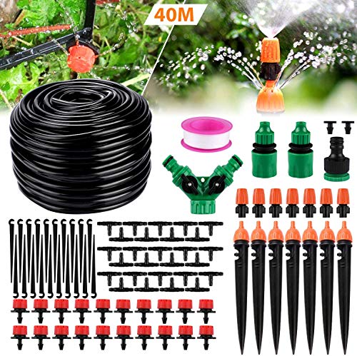 Emooqi Sistema de riego de jardín, 90 Pcs Goteros para Equipos de Riego Automático, Accesorios para Riego por Goteo Sistema de Riego DIY para Irrigación Riego para Jardín, Plantas de Patio - 40 M