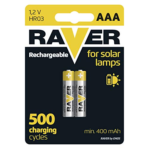 EMOS Raver Solar AAA Micro - Pilas Recargables para lámparas solares (2 Unidades, NiMH, 1,2 V, 400 mAh, HR03)