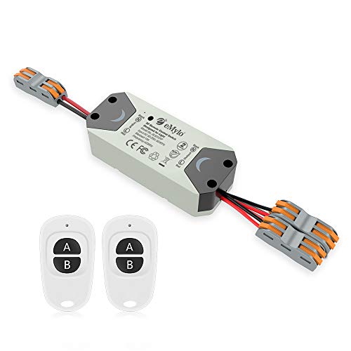eMylo Interruptor de relé inalámbrico inteligente RF 220V Interruptor de control remoto de 2 canales 90-250V Interruptor de relé de RF Automatización del hogar 433 MHz con dos transmisores 1 paquete