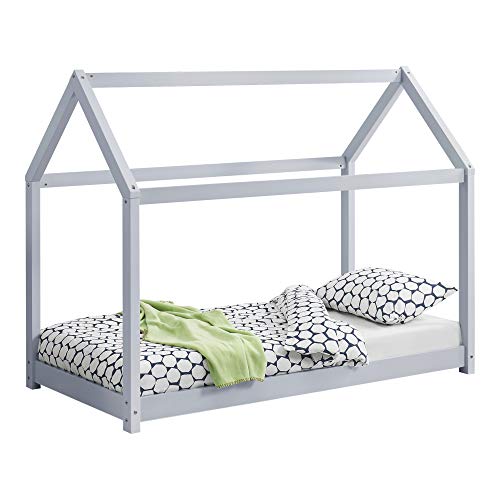 [en.casa] Cama para niños de Madera Pino 160 x 80 cm Cama Infantil Forma de casa Gris Claro