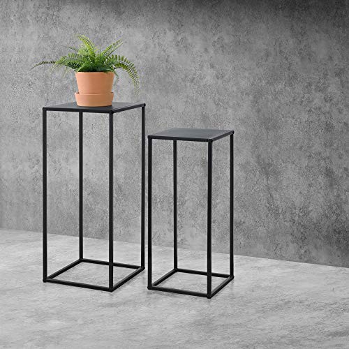 [en.casa] Set de 2X Mesa Auxiliar 70x30x30cm y 60x25x25cm Mesa de Centro Estructura de Metal Mesa de té Mesa de Café para Macetas Resistente a los arañazos Negro