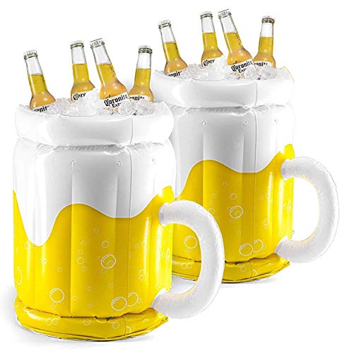 Enfriador inflable de 18", enfriador de cerveza para fiestas, decoraciones para fiestas de verano, jarra de cerveza inflable para fiestas en la piscina en la playa (paquete de 2)