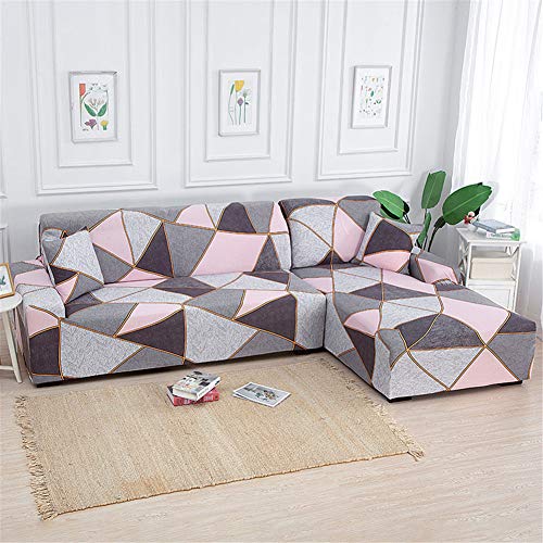 Enhome Funda Sofá Elastica Universal, 1 2 3 4 Plazas Extensible Estampado Forro de Sofá Antideslizante Cubierta Sofá Cubre de Sofá Protector para Muebles y Mascotas (Triángulo Rosa,3 Plazas)