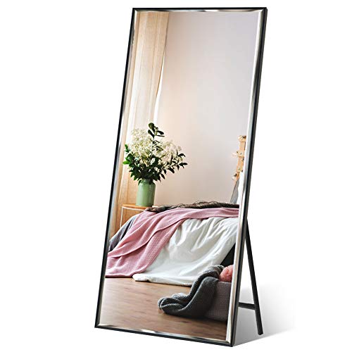 Eono Essentials - Espejo de Cuerpo Entero de pie o para Colgar en la Pared, con Marco Negro y a Prueba de explosiones, 165 x 61 cm Eono Essentials - Espejo de Cuerpo Entero de pie o para Colgar en la Pared, con Marco Negro y a Prueba de explosiones, 165 x 61 cm