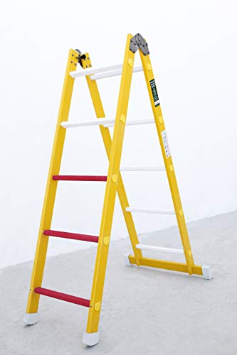 Escalera aislante de un tramo plegable. Permite su uso como escalera de un tramo o escalera de tijera, fabricada en fibra de vidrio. Según norma UNE-EN 131 (10 peldaños)