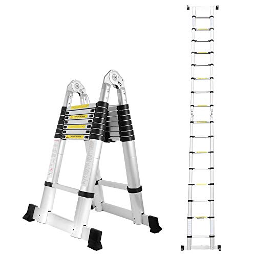 Escalera telescópica de aluminio de 5M, lado doble, 2,5M + 2,5M escalera telescópica escalera plegable escalera multiusos escalera 150 kg capacidad de carga