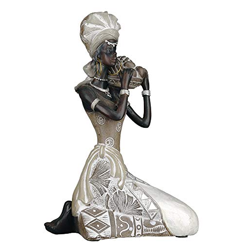 Escultura moderna de mujer africana, piedra artificial, marrón, 13 x 19 cm
