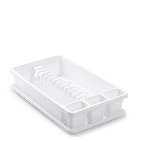 Escurreplatos de Plástico BlancoO 45 x 26 x 9 cm , Organizador de Cocina, Escurridor con Bandeja para Cocina