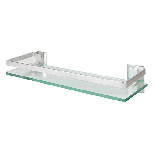 Estante de vidrio templado con riel de aluminio | Estantes de baño montados en la pared | Estante de almacenamiento de vidrio de seguridad fuerte | M&W (1 niveles) Estante de vidrio templado con riel de aluminio | Estantes de baño montados en la pared | Estante de almacenamiento de vidrio de seguridad fuerte | M&W (1 niveles)