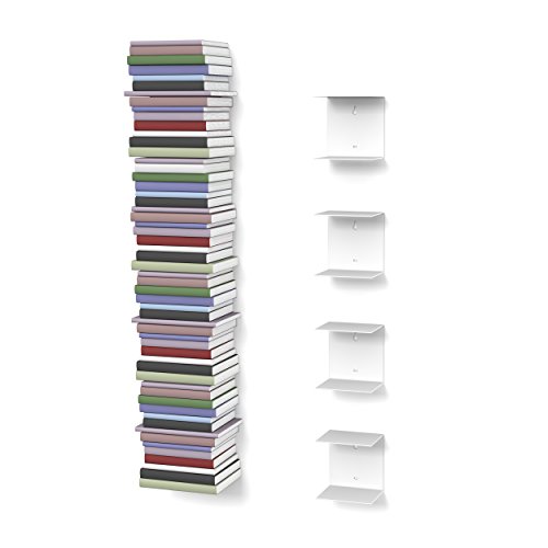 Estantería invisible con 8 compartimentos (hasta 200 cm de alto, para libros apilables de hasta 22 cm de profundidad), color blanco