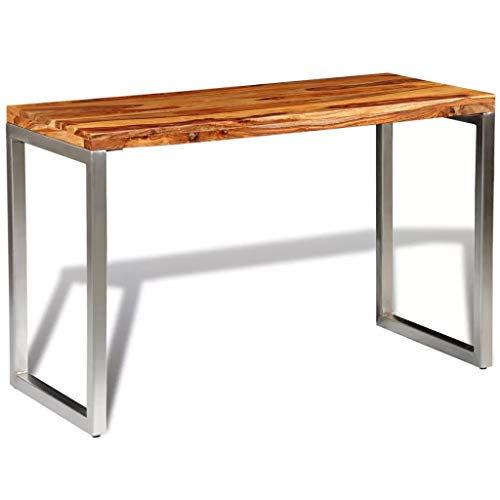 Estink Escritorio, mesa de comedor de madera maciza de Sheesham mesa simple oficina estación de trabajo para ordenador escritorio PC con patas de acero 115 x 55 x 76 cm