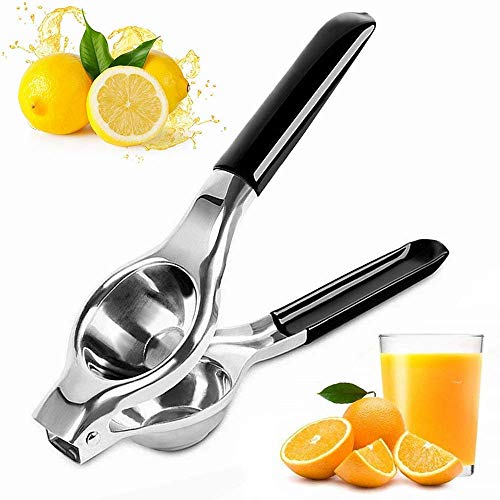 Exprimidor manual de limón de acero inoxidable, extractor de jugo Exprimidor de frutas cítricas de lima de una sola mano con mango de silicona (negro)