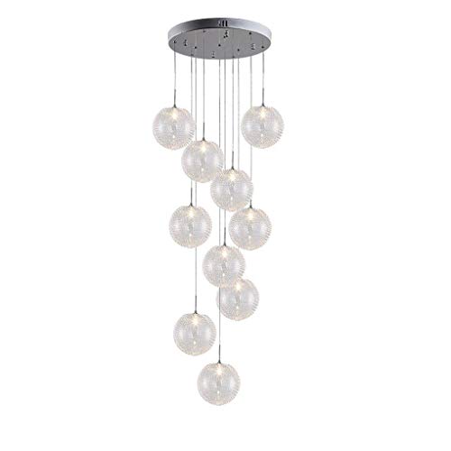 FDJYHFG Deng Creative Ceiling Lamp, Lámpara de Sala de Estar Interior Pantalla de lámpara de Pantalla de Aluminio Ball G4 Bulb, Romantic Loft Decoration Escalera de Caracol de Acero Inoxidable Creati