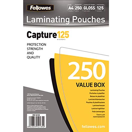 Fellowes - Pack ahorro 250 fundas de plastificar, formato A4, 125 micras
