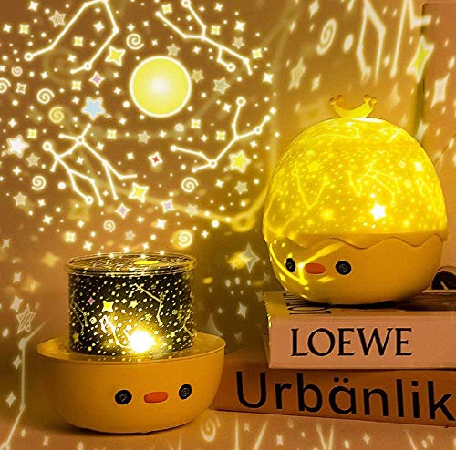 FemKey Lampara Proyector Infantil, Lámpara Nocturna LED para Bebé 6 Película de Proyección con Mando Distancia 8 Música 360 Rotación, Proyector de Estrella Regalo para Niños.