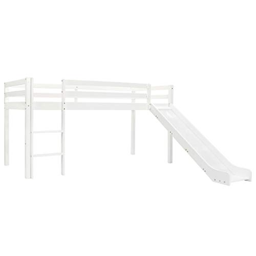 Festnight Cama Infantil Cama Alta para Niños con Tobogán y Escalera, Madera Maciza de Pino 97x208 cm