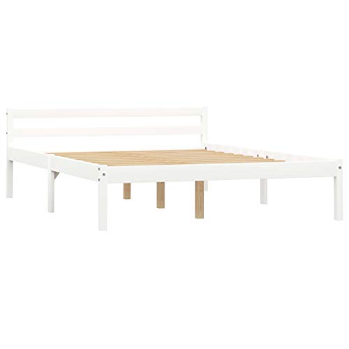 Festnight Estructura Cama Base Cama Marco de Cama Estructura de Cama de Madera Maciza de Pino Blanco 120x200 cm