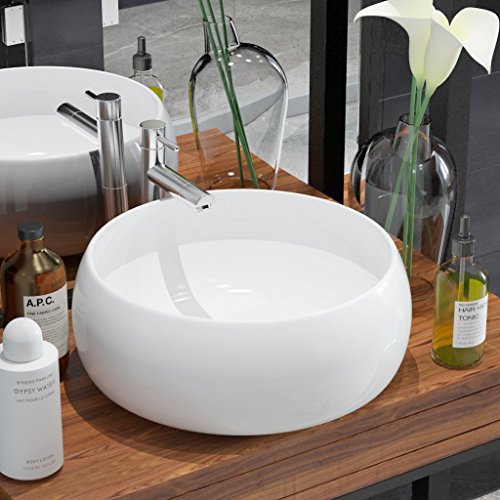 Festnight Lavabo Redondo - Color de Blanco Material de Cerámica, 40x16 cm Festnight Lavabo Redondo - Color de Blanco Material de Cerámica, 40x16 cm