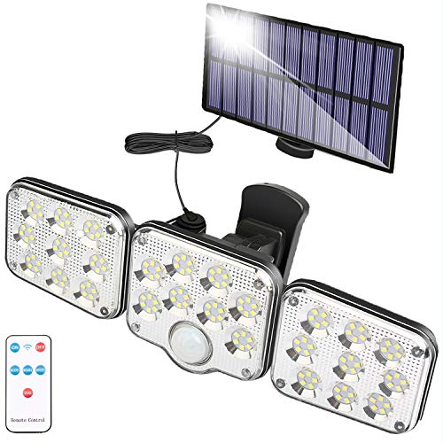 Foco Solar Exterior con Sensor de Movimiento, Lampara Solar Exterior con 130 LED, Luces de Seguridad Solar 1300 LM, Luz Solar Exterior para Jardín, Patio, Garaje, Entrada, IP65 Impermeable