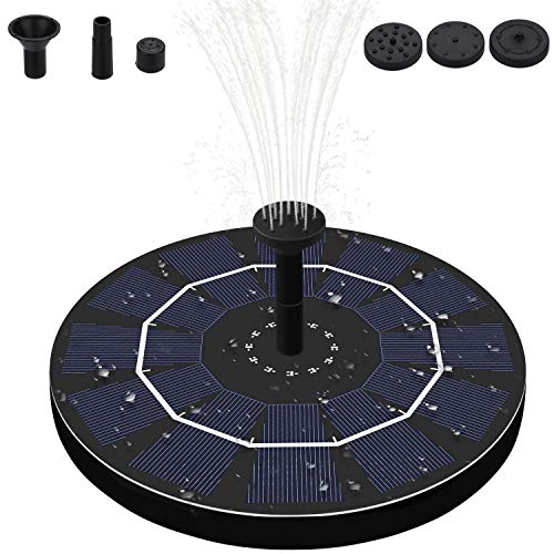 Fostoy Bomba Fuente Solar, 2.5W Fuente Jardín Exterior Fuente Solar con Batería y 4 Boquillas, Bomba de Agua Panel Solar Flotante para Estanque Pequeño, Pajaros, Piscina, Acuario