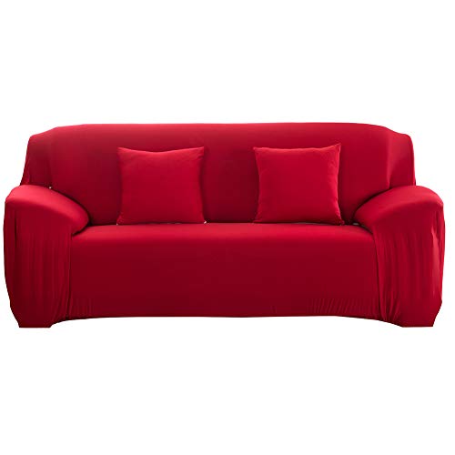 Funda de Sofá elástica Antideslizante Funda de Sofá Elástica de Tejido Extraíble Cubierta de sofá/Dos/Tres/Cuatro plazas Rojo(3 Seater ：190-230cm)