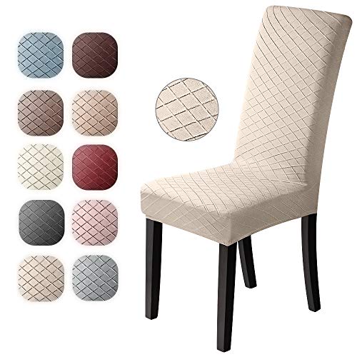 Fundas para sillas 2 Piezas Jacquard Modernas Funda de Silla Elástica Fundas elásticas Extraíbles y Lavables Funda de Silla Comedor Cubierta de Asiento Fundas sillas Duradera (Beige, Paquete de 2)