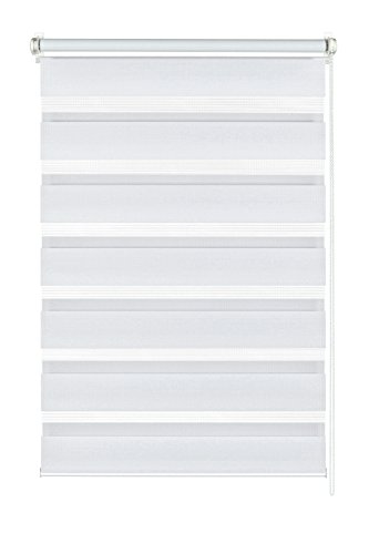 Gardinia 31080 - Estor de doble rollo con diseño de raya, fácil montaje mediante adhesivos o pinzas en el marco de la ventana, 60 x 150 cm, color blanco Gardinia 31080 - Estor de doble rollo con diseño de raya, fácil montaje mediante adhesivos o pinzas en el marco de la ventana, 60 x 150 cm, color blanco