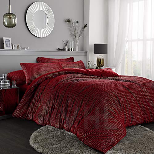 Gaveno Cavailia Chunky Rib Glitter Easy Care Peluche con Fundas de Almohada, Mullido Juego de edredón térmico, Super Suave y Acogedor, Color Rojo, Cama Doble tamaño, 100% poliéster, Double-Duvet-Set