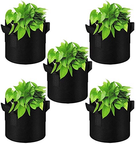 GiantGo 5 bolsas de cultivo de 2 galones, macetas con asas, tela no tejida, resistente y duradera, para cultivo de patatas, etc. Volumen: 2 galones, todo negro