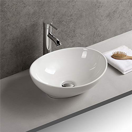 Gimify Lavabo sobre Encimera Cerámica sin Desbordamiento para Baño, Grifo y Desagüe Incluidos Gimify Lavabo sobre Encimera Cerámica sin Desbordamiento para Baño, Grifo y Desagüe Incluidos