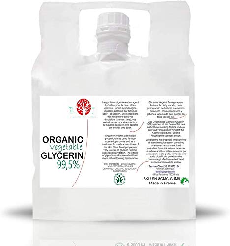 Glicerina Liquido Vegetal Pura natural Ecologica 99% PhEur Glicerol 100% Natural Grado farmaceutico y Alimentario, para Jabon, Cosmetica, 2 kg