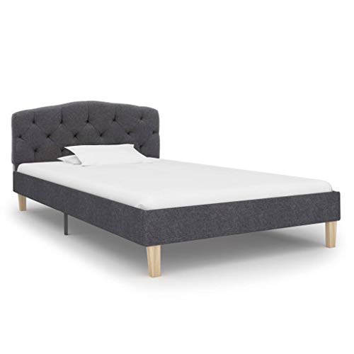 Goliraya Estructura Cama Individual Moderna de Tela Gris Oscuro con Red en Madera,Somier Individual Tela 90x200 cm,Cama con Red,Cama Tela,Cama Individual 90x200 cm