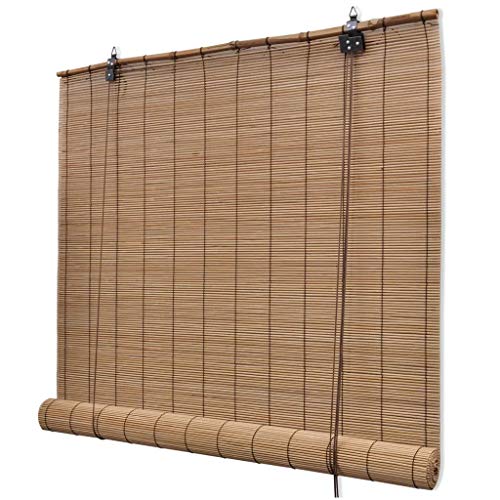 GOTOTOP - Estor enrollable de bambú, 150 x 160 cm, color marrón, persiana enrollable para ventanas, puertas y balcones