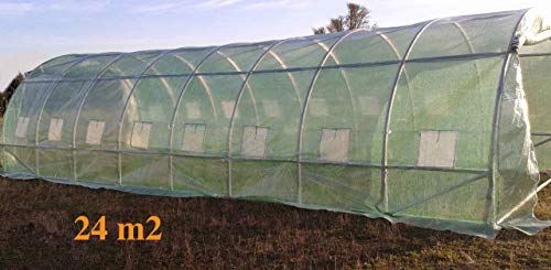 Gran Invernadero De Jardín túnel 24 m2 Pro con tubos de 32 mm y – lona 200 micras, 9 arceaux, 24 m², 8 x 3 x 2 m, 16 ventanas équipées de moustiquaires, estructura de acero galvanizado.