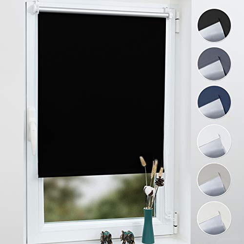 Grandekor - Estor opaco para ventana (sin agujeros, con protección solar, con accesorios (no requiere taladrar), Negro
, 50x150cm (BxH)