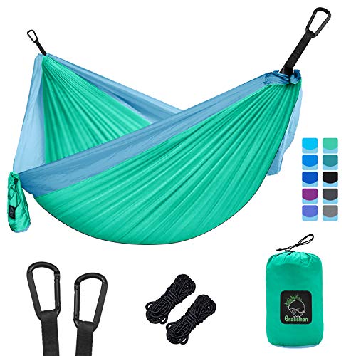 Grassman Hamaca portátil para camping con correas de árbol, ligera paracaídas, accesorio de camping para interior y exterior, viajes, senderismo, playa