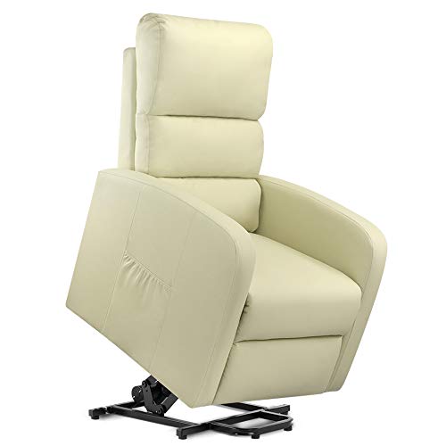 gridinlux. Sillón Relax Levanta Personas Beige. Elevación Automática con Mando, Reclinable, Masaje y Calor Lumbar. 8 Motores, 4 Zonas de Masaje, 5 Modos, Ayuda a Levantarse, Fácil de Limpiar