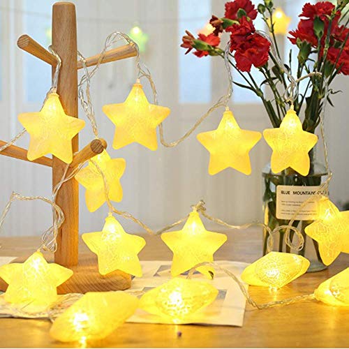 Guirnalda Luces LED, Foneso Cadena de Luces 3m 20 LED de Pilas de Forma Estrella para Decoración Interior Boda Fiesta de Navidad Habitación. Blanco cálido (estrella)