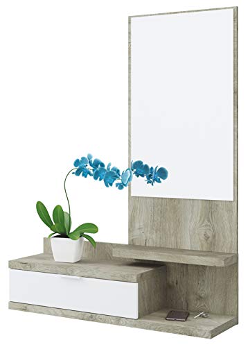 Habitdesign Recibidor Dahlia 1 cajón 1 Espejo Color Roble y Blanco Entrada Pasillo Estilo Moderno Mueble 116x81x29cm…